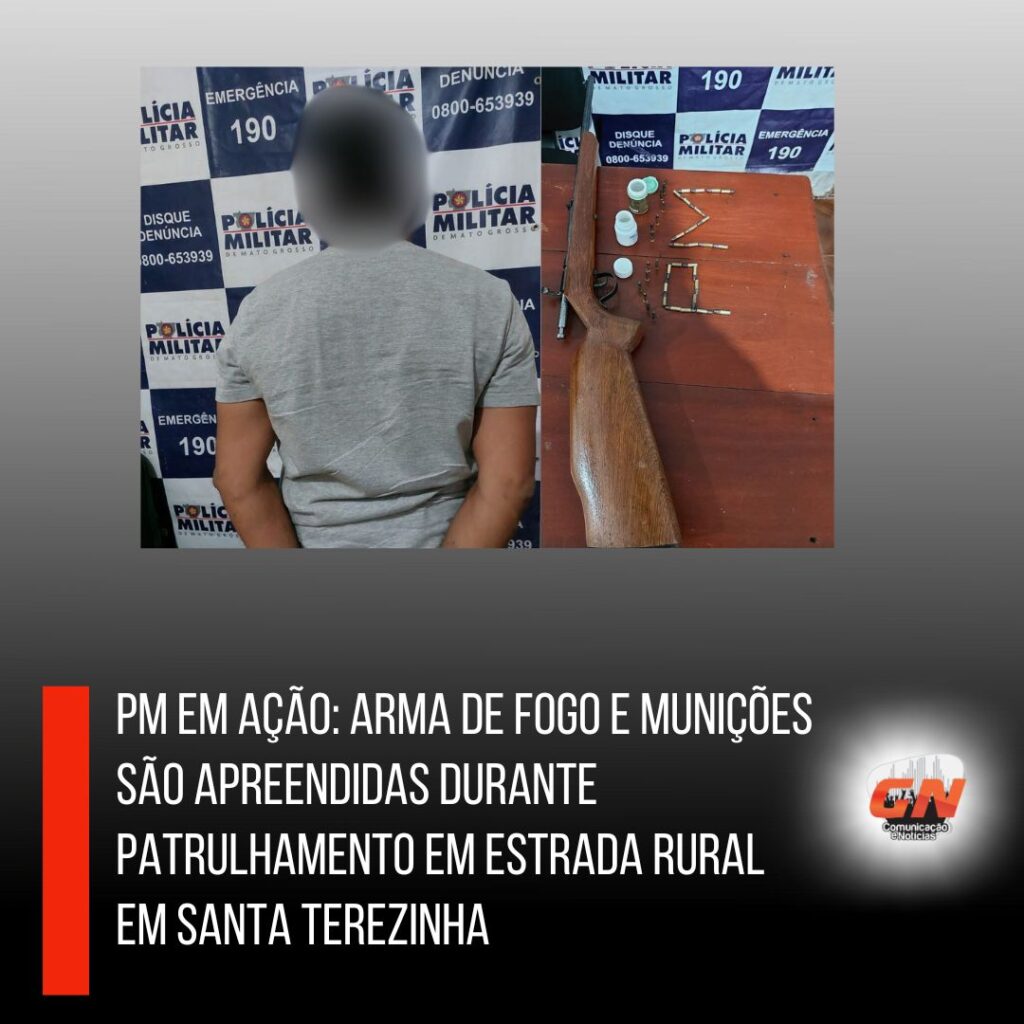 PM em Ação: Arma de fogo e munições são apreendidas durante patrulhamento em estrada rural em Santa Terezinha