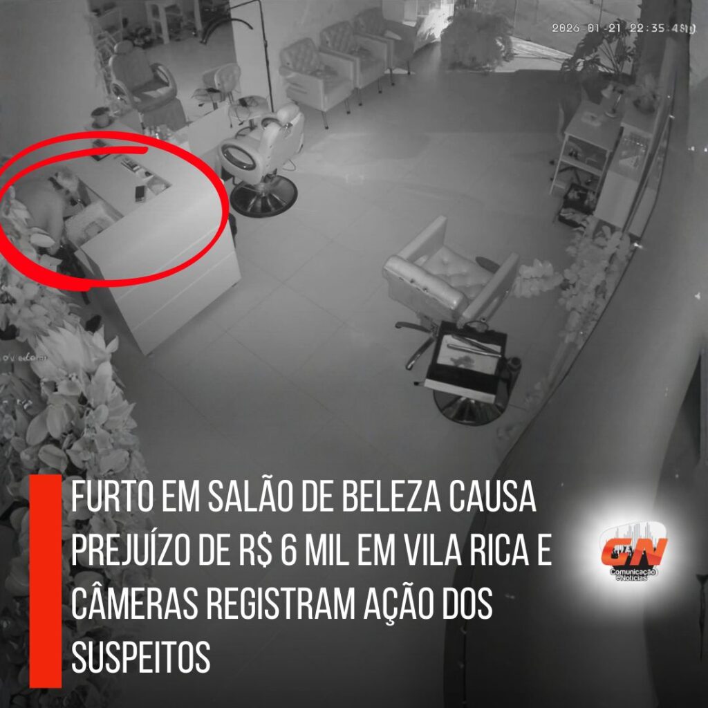 Furto em salão de beleza causa prejuízo de R$ 6 mil em Vila Rica e câmeras registram ação dos suspeitos; vídeo
